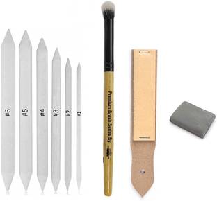 Definite White Paper Stump/Art Blender/Tortillons to Smudge or Blend Charcoal, Crayon & Graphite with Sand Paper for Sharpening Pastel and Charcoal Pencils and Cleaning Paper Stumps; Kneadable Eraser & Smudger Blending Brush