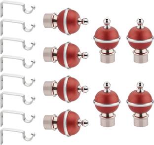 GLOXY Silver, Maroon Rod Rail Bracket, Curtain Knobs, Curtain Hooks, Curtain Rods Metal