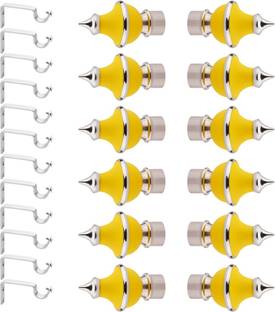 GLOXY Silver, Yellow Rod Rail Bracket, Curtain Knobs, Curtain Hooks, Curtain Rods Metal