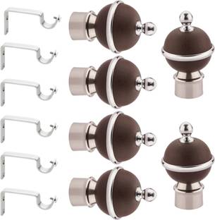 GLOXY Silver, Brown Rod Rail Bracket, Curtain Knobs, Curtain Hooks, Curtain Rods Metal