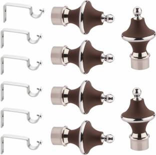 GLOXY Silver, Brown Rod Rail Bracket, Curtain Knobs, Curtain Hooks, Curtain Rods Metal