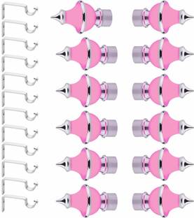 GLOXY Silver, Pink Rod Rail Bracket, Curtain Knobs, Curtain Hooks, Curtain Rods Metal