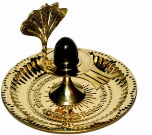 DARIDRA BHANJAN Black Shaligram Shiva Ling lingam / Brass Shivling stand / brass pooja thali / jaladhari naag shivling / shivling stone abhishekam stand Decorative Showpiece  -  18 cm