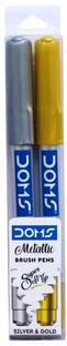 DOMS Metallic Brush Pen (2 Shades) Super soft brush tip Nib Sketch Pens