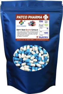 PATCO PHARMA RAW MATERIALS & EQIPMENTS Size 0 Sky Blue/White Empty Gelatin Pill/Capsule, Gluten Free, DIY Powder Filling
