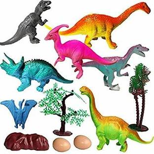 WHITE POPCORN Dinosaur Toy Set of 6 Pcs | Dinosaurs Animals Figures Toys Set with Tree and Eggs for Kids