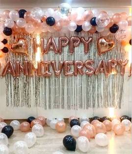 Realistic Store Solid Happy Anniversary Foil & Heart Foil With HD Metallic Balloons Decoration Kit & Curtains Balloon