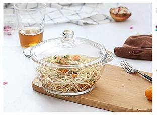 Craftona Glass Serving Bowl Bowl Set with Glass Lid, Tempered Glass, Rice Bowl for Serving Dinner, 1000 ml
