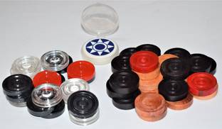 RJ Gallery Premium quality Crystal & wooden coins set of 20 each with Striker & powder Carrom Pawns
