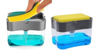 BadiWal 2 in 1 Soap Pump Plastic Dispenser and Sponge Holder for Kitchen Sink Dish Washing Soap Dispenser 380 ml Liquid Dispenser Plastic Bathroom Set