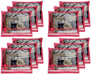 whitekrafts Single Saree Cover Top Transparent Single Saree Cover/Bag for Wardrobe /Organizers for Clothes/ Storage Bag with zip set of 12 pink Single Saree Cover