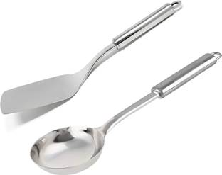 KUBER INDUSTRIES Stainless Steel Kitchen Utensil Set of 2 (Spatula & Ladle) Cooking Utensils - Nonstick Kitchen Utensils Cookware Set Best Kitchen Gadgets Kitchen Tool Set Gift (Silver) Kitchen Tool Set
