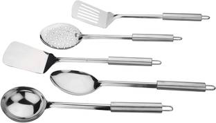 KUBER INDUSTRIES Stainless Steel Kitchen Utensil Set - 5 Cooking Utensils - Nonstick Kitchen Utensils Cookware Set Best Kitchen Gadgets Kitchen Tool Set Gift (Silver) Kitchen Tool Set