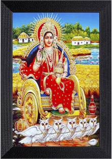 K K CREATIONS LAXMI JI WITH OWL Digital Reprint 12 inch x 8 inch Painting