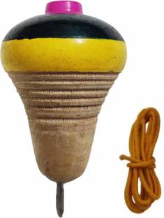 D'Mega Mart One PC Traditional Wooden Desi set of Two Spinning Tops with strings Lattoo