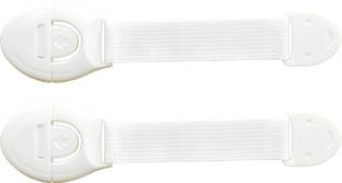 The Little Lookers Safety Lock with Push Button and Nylon Strap for Doors, Cabinets, Fridge, Drawers, Dustbin | Safety Accessories for Babies/Kids/Children/Infants/Toddlers (White, Pack of 2)
