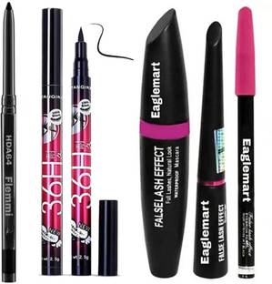 Flemmi Smudge Proof HDA64 Makeup Users 3 g Deep Black & 3in1 Beauty Eyeliner ,
