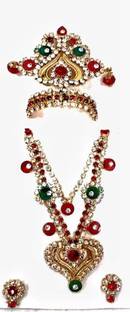 DURGA HOISIERY LADOO GOPAL DEGIGN COLOURFUL STONES HEART SHAPE MALA SHRINGAR SET FOR SIZE 2 OR 3 NUMBER ; Deity Ornament