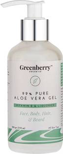 Greenberry Organics 99% Pure Aloe Vera Gel, Natural & Organic, Liquorice & Vitamin E, Skin Firming, Brightening, All Skin Type, Unisex, 200 Grams