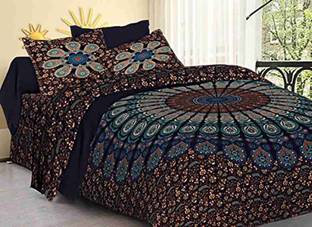 RAJDEVI JAIPUR PRINTS 351 TC Cotton King Floral Flat Bedsheet