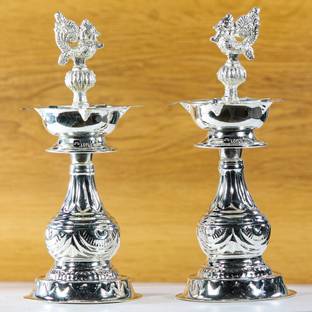 WHITE LOTUS Silver Plated (Pack of 2) Table Diya Set