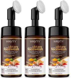 Wrixty Ubtan Foaming with Brush with Sandal wood oil ,Turmeric & Saffron for Skin brightening ,Tan Removal ,Deep Cleansing Face Wash
