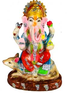 Elegant Lifestyle Ganpati Bappa with mushak Idol Ganesh with rat Gannu Bhagwan Decorative Showpiece  -  13 cm
