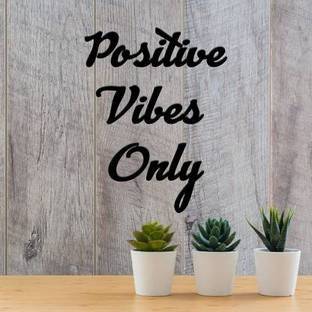 NOGAIYA positive vibes only MDF Plaque Painted Cutout Ready to Hang Home Décor Wall Art (Black) Pack of 3
