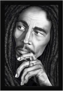Braj Art Gallery Bob Marley Portrait Sketch Photo Frame Digital Reprint 19.5 inch x 13.5 inch Painting