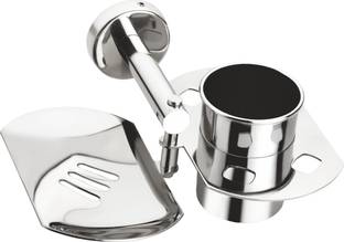 RUHE Premium Quality Stainless Steel Wall Mounted Soap Dish / Soap Stand / Soap Holder With Tumbler Holder (Chrome Finish)