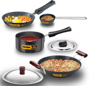 Hawkins Futura 4 Pc Cookware Set 7-Kadhai, Saucepan, Tadka and Frying Pan Combo (ASET7) Cookware Set