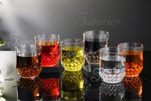 Savorier (Pack of 6) Stylish Crystel Bottem Heavy Quality Unbreakable Glass Glass Set Water/Juice Glass