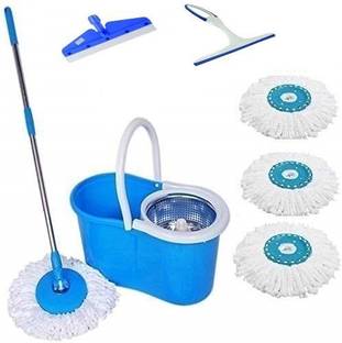 JSN Easy Magic Spin Floor Mop 360 Degree Bucket Mop with Steel Spinner 4 Refill Mop Combo Kitchen Wiper, Floor Wiper, Mop, Bucket