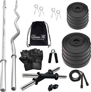DreamFit 30 kg 30 Kg PVC weight Home Gym with straight rod, curl rod , Gym Bag and Accessories Home Gym Combo