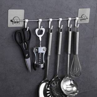 AMMEDARSHAN Plastic ABS and Stainless Steel Self Adhesive Magic Sticker Wall Hanging 6 Hooks Door Hanger