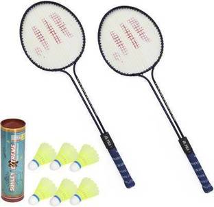 CLOVERBYTE Badminton Set Of 2 Piece Double Rod Badminton Racquet with 6 Piece Nylon Shuttle Badminton Kit