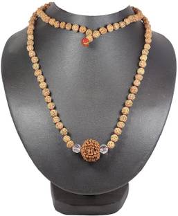 SHIVOHAM 7 Mukhi Rudraksha (Nepal) + 2 Beads of Spathik Made in 5 Mukhi Rudraksha Mala (Total Beads 108+1 Lab Certified) Quartz Wood Necklace