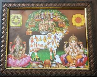 FRAMTASTIC Kuber Lakshmi With Cow Religious Frame