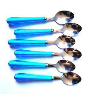 Prodealnet Dining Table Spoon 6-Pieces Set for Kitchen and Dining Table Steel with Shiny Multi colour Plastic Handle Spoon Set for Home and Kitchen (Set of 6) Pack of 1 (Multi colour ) Steel Table Spoon Set (Pack of 6) Steel Table Spoon Set