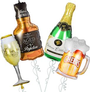 Party Propz Printed Cheers Champagne Foil Balloons For Birthday Decoration - 4Pcs 32" Champagne Balloons For Decoration / Cheers Foil Balloon-For Husband Wife-30th, 40th, 50th, 60 Birthday Ballon Decorations Balloon