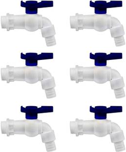 4seasons Heavy Duty PVC White Nozzle Bib Cock Tap for Bathroom Kitchen & Garden Pack of 6 Faucet Set