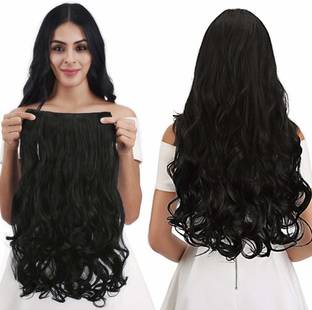 shiv sakti Clips 24" Curly/Wavy Hair Extension Natural Black Hair Accessory Set