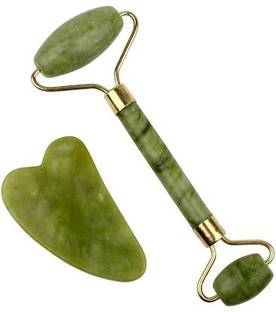 Eseekers Jade Roller and Gua Sha Set Jade Roller & Gua Sha Skin Scraper – Natural Facial Set with Facial Stone and Roller for Firming Face, 100% Natural Jade Stone Face Roller Anti-Aging, Puffy Eyes Massager, Neck, Anti Wrinkle Massager (Green) JR-123 Massager