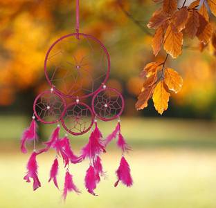 Ryme Pink Color 4 Rings Dream Catcher Wall Hanging For Home / Office Wool Dream Catcher