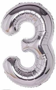 FANEX Solid 16” No.3 Silver Foil Balloon for 3rd Year Birthday Decoration Items for Boys Or Girls / Anniversary Decorations Pack of 1 Balloon