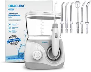 ORACURA Tabletop Plus Water Flosser OC300 | Two modes Clean & Massage | 10 Setting Water Pressure | 6 Tips & 600 ml Tank | Non Rechargeable | Teeth Cleaner for Personal Braces Care Teeth Cleaning and Perfect for Family