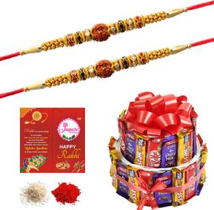 Jaipuri Shop Chocolate 200Gm With Multicolor Religious Traditional Rudraksha 2 Rakhi Set Combo