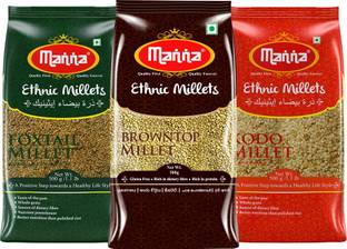 Manna Millets Combo Pack of 3 (With Browntop) | Natural Grains | Browntop 500g, Kodo 500g, Foxtail 500g | Low GI Rice | Nutrient Powerhouse, High Protein & More Fibre than Rice Mixed Millet