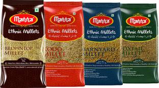 Manna Millets Combo Pack of 4 (With Browntop) | Natural Grains | Browntop 500g, Kodo 500g, Foxtail 500g, Barnyard 500g | Native Low GI Millet Rice | Nutrient Powerhouse, High Protein & More Fibre than Rice Mixed Millet