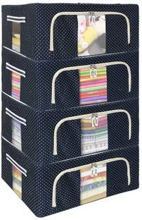 Innovegic Cloth Organizer Fabric Foldable Box Steel Frame Collapsible Wardrobe Storage Organizer Bag for Blanket Quilt Clothes Kids Dress Garment Shirt Saree - 55 L (Multicolor) Storage Box